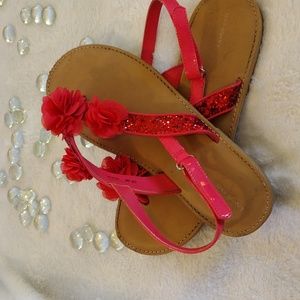 Lands End Floral Red Sandals
